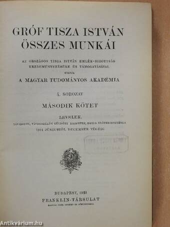 Gróf Tisza István összes munkái II. (töredék)