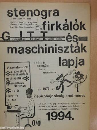 Stenogra firkálók és maschiniszták lapja 1985. február