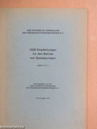 VGB-Empfehlungen für den Betrieb von Speisepumpen