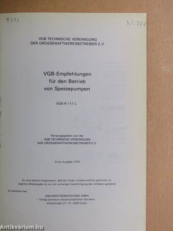 VGB-Empfehlungen für den Betrieb von Speisepumpen