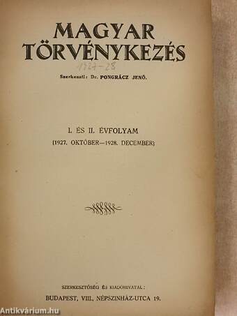 Magyar Törvénykezés 1927. október-1928. december