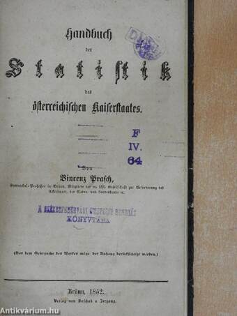 Handbuch der Statistik des österreichischen Kaiserstaates (gótbetűs)