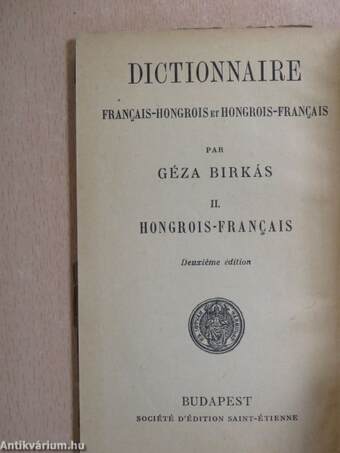 Francia-magyar és magyar-francia szótár II.