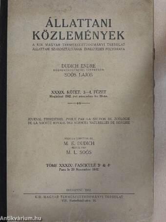 Állattani Közlemények 1942/3-4.