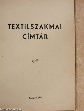 Textilszakmai címtár 1943.