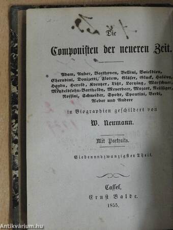 Dan. Francois Esprit Auber/Johann Sebastian Bach/Ludwig van Beethoven/Vincenzo Bellini/Hector Berlioz/Luigi Cherubini/Friedrich Franz Chopin/Félicien David/Gaetano Donizetti (gótbetűs)