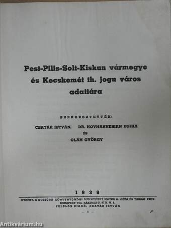 Pest-Pilis-Solt-Kiskun vármegye és Kecskemét th. jogu város adattára