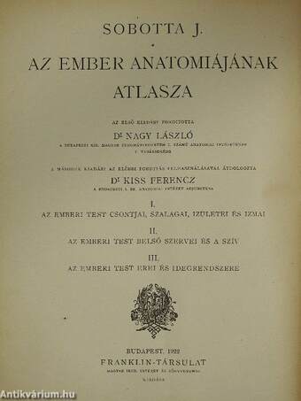 Az ember anatomiájának atlasza III. (töredék) (rossz állapotú)