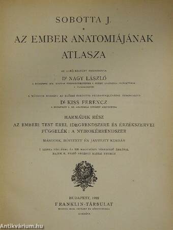 Az ember anatomiájának atlasza III. (töredék) (rossz állapotú)