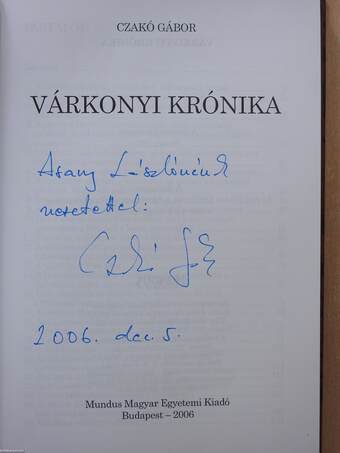 Várkonyi krónika (dedikált példány)