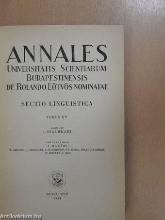 Annales Universitatis Scientiarum Budapestinensis de Rolando Eötvös nominatae XV./1984.