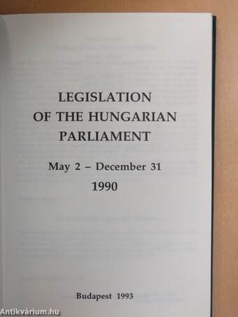 Legislation of the Hungarian Parliament May 2 - December 31 1990