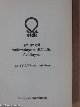 Az Angol Tudományos Diákkör évkönyve az 1976/77-es tanévben