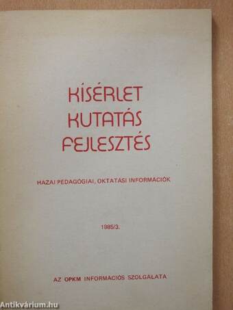 Kísérlet, kutatás, fejlesztés 1985/3.