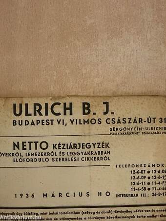 Ulrich B. J. Netto kéziárjegyzék 1936. március