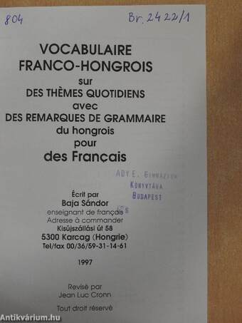 Vocabulaire franco-hongrois