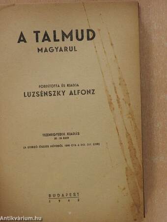 A Talmud magyarul (Tiltólistás kötet)