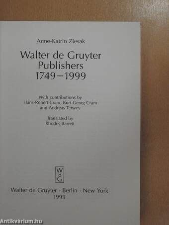 Walter de Gruyter Publishers 1749-1999