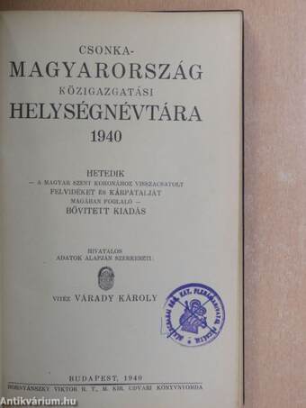 Csonka-Magyarország közigazgatási helységnévtára 1940.