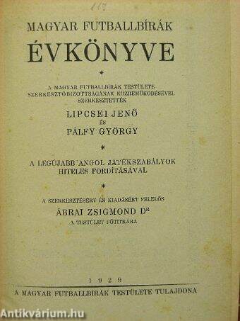 Magyar Futballbírák Évkönyve 1929.