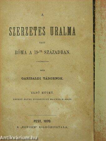 A szerzetes uralma vagy Róma a 19-ik században I. (töredék)