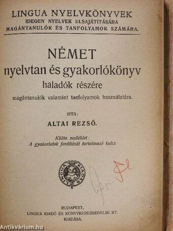 Német nyelvtan és gyakorlókönyv haladók részére