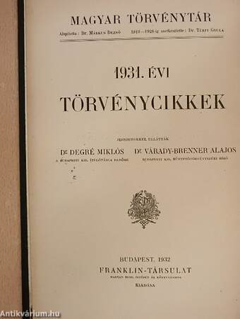 1931. évi törvénycikkek