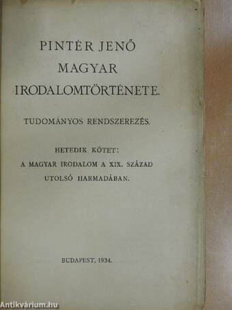 Pintér Jenő magyar irodalomtörténete VII. (töredék)