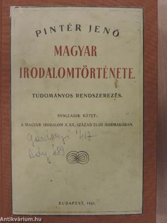 Pintér Jenő magyar irodalomtörténete VIII/I-II. (töredék)