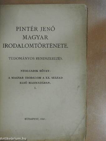 Pintér Jenő magyar irodalomtörténete VIII/I-II. (töredék)