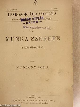 Iparosok olvasótára 1896/1-10.