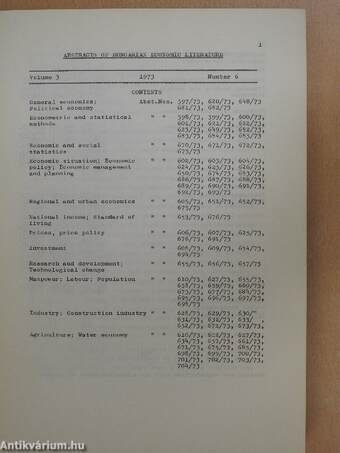 Abstracts of Hungarian Economic Literature Vol. 3 1973 No. 6