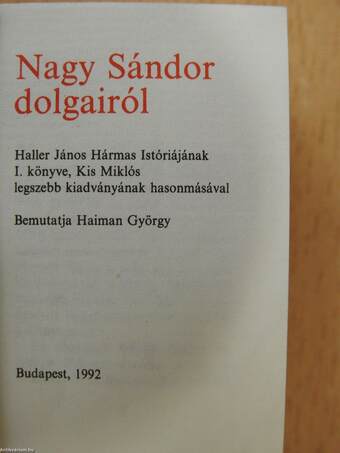 Nagy Sándor dolgairól (minikönyv) (számozott)