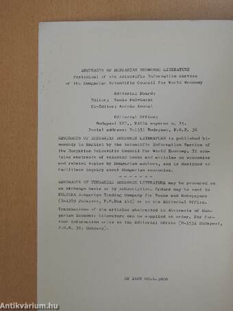 Abstracts of Hungarian Economic Literature Vol. 4. 1974. No.2.