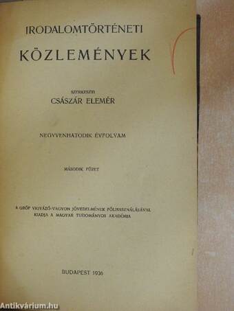 Irodalomtörténeti Közlemények 1936-1937. (vegyes számok) (6 db)