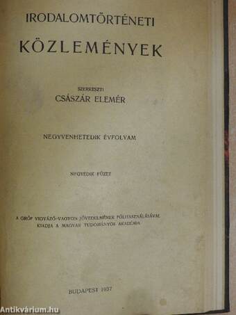 Irodalomtörténeti Közlemények 1936-1937. (vegyes számok) (6 db)