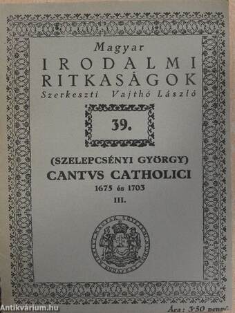 Cantus Catholici 1675 és 1703 III. (töredék)