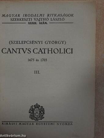 Cantus Catholici 1675 és 1703 III. (töredék)