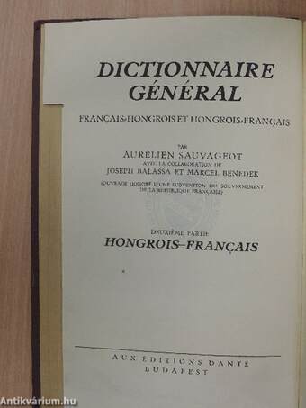 Francia-magyar és magyar-francia nagy kéziszótár II.