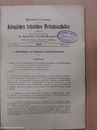 Mittheilungen aus den Königlichen technischen Versuchsanstalten zu Berlin 1888/1. (gótbetűs)