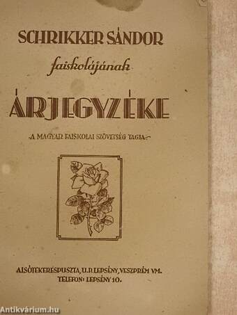 Schrikker Sándor faiskolájának árjegyzéke