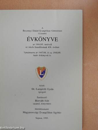 A Berzsenyi Dániel Evangélikus Gimnázium (Líceum) évkönyve az 1994/95. tanévről