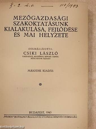 Mezőgazdasági szakoktatásunk kialakulása, fejlődése és mai helyzete