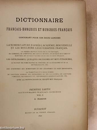 A franczia-magyar és magyar-franczia nyelv szótára I/1-3.