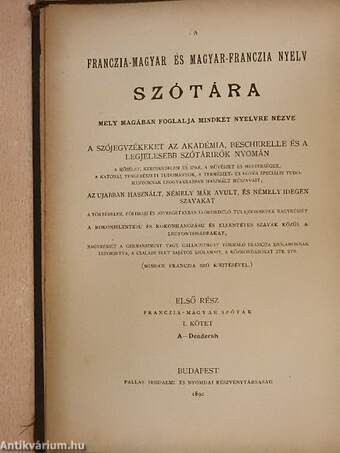 A franczia-magyar és magyar-franczia nyelv szótára I/1-3.