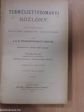 Természettudományi Közlöny 1903. (nem teljes évfolyam)