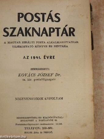 Postás Szaknaptár 1941