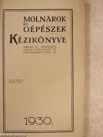 Molnárok és gépészek kézikönyve 1930