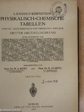 Landolt-Börnstein Physikalisch-Chemische Tabellen I.