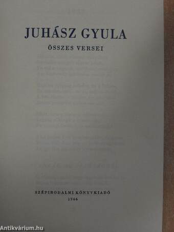 Juhász Gyula összes versei II. (töredék)